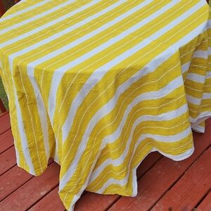 Threshold 100% Cotton Yellow  White Striped Tablecloth 77 X 55 Inches Rectangle